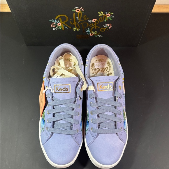 Keds x Rifle Paper Co. Ace Botanica Lavender leather floral sneakers, size 7 NWT - Picture 2 of 5
